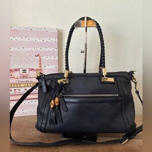 GUCCI Bella Bamboo Two Way Blue Leather Bag